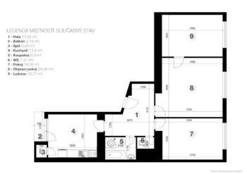 Půdorys - Prodej bytu 3+1 v osobním vlastnictví 87 m², Praha 3 - Žižkov
