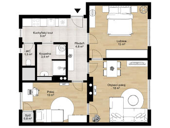 Orientační půdorys - Prodej bytu 3+kk v osobním vlastnictví 66 m², Břeclav 