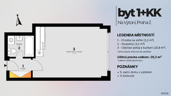 Půdorys - Pronájem bytu 1+kk v osobním vlastnictví 27 m², Praha 2 - Nové Město