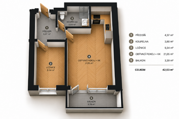 Pronájem bytu 2+kk v osobním vlastnictví 38 m², Praha 9 - Kyje