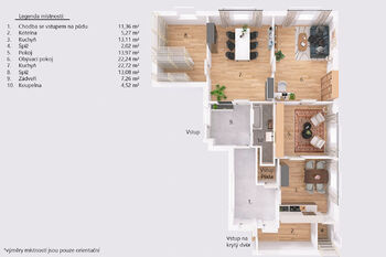 Půdorys obytné části. - Prodej domu 175 m², Kamenice nad Lipou