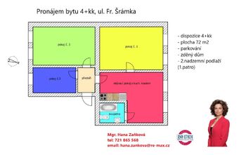 plánek - Pronájem bytu 4+kk v osobním vlastnictví 72 m², České Budějovice