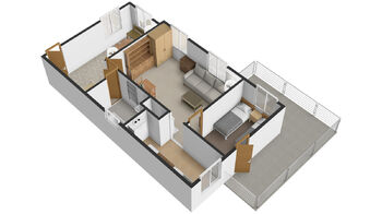 Půdorys 3D - I.NP - Prodej chaty / chalupy 69 m², Nýdek