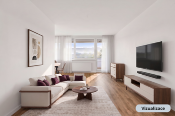 Vizualizace obývacího pokoje - Prodej bytu 3+1 v osobním vlastnictví 82 m², Praha 9 - Prosek