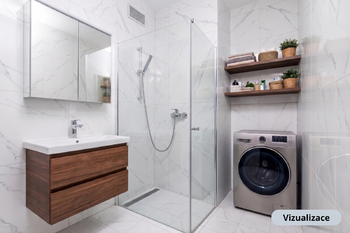 Vizualizace koupelny - Prodej bytu 3+1 v osobním vlastnictví 82 m², Praha 9 - Prosek