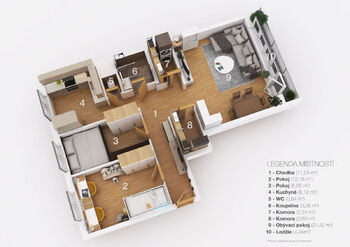 Půdorys - Prodej bytu 3+1 v osobním vlastnictví 70 m², Ostrava