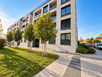 Venkovní pohled na dům - Pronájem bytu 1+kk v osobním vlastnictví 35 m², Praha 10 - Strašnice