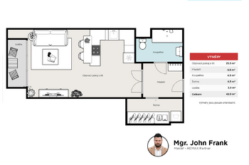 Pronájem bytu 1+kk v osobním vlastnictví 40 m², Praha 5 - Smíchov
