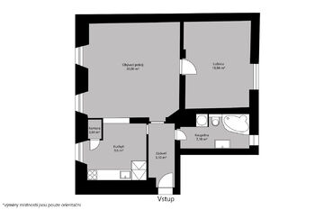 Orientační půdorys - Pronájem bytu 2+1 v osobním vlastnictví 74 m², Kutná Hora