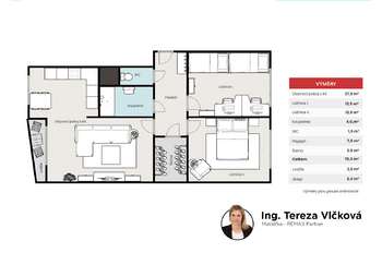 Pronájem bytu 3+1 v osobním vlastnictví 77 m², Praha 4 - Michle