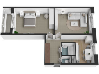 3D půdorys - Pronájem bytu 2+1 v družstevním vlastnictví 50 m², Orlová