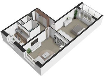 3D půdorys - Pronájem bytu 2+1 v družstevním vlastnictví 50 m², Orlová