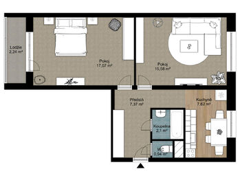 2D půdorys - Pronájem bytu 2+1 v družstevním vlastnictví 50 m², Orlová