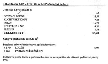 Rozpis výměr - Prodej bytu 2+kk v osobním vlastnictví 54 m², Praha 5 - Stodůlky