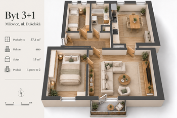 Prodej bytu 3+1 v osobním vlastnictví 57 m², Milovice