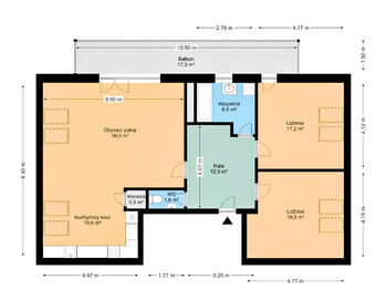 Plán bytu - Prodej bytu 3+kk v osobním vlastnictví 108 m², Praha 6 - Řepy