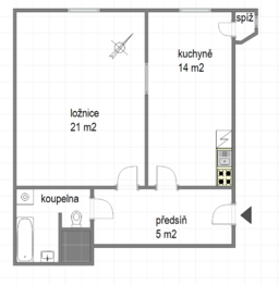plánek - Prodej bytu 2+kk v osobním vlastnictví 44 m², Praha 4 - Nusle