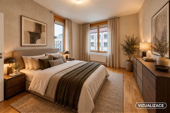Vizualizace - ložnice - Prodej bytu 3+kk v osobním vlastnictví 99 m², Praha 3 - Žižkov
