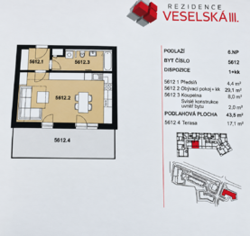 Prodej bytu 1+kk v osobním vlastnictví 44 m², Praha 9 - Letňany