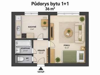 Prodej bytu 1+1 v osobním vlastnictví 36 m², Nejdek