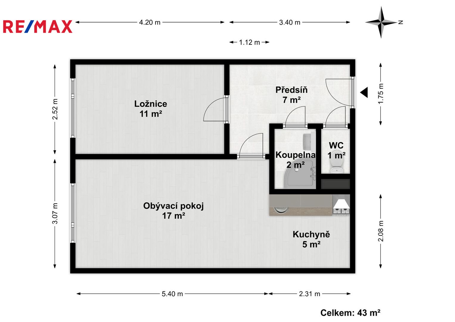 Pronájem bytu 2+kk v osobním vlastnictví, 43 m2, Beroun