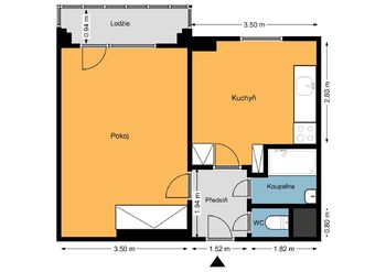 Prodej bytu 1+1 v osobním vlastnictví, 34 m2, Praha 10 - Záběhlice