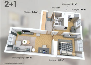 Prodej bytu 2+1 v osobním vlastnictví, 54 m2, Praha 9 - Hloubětín