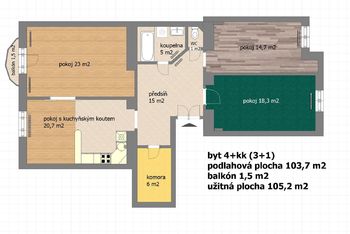 Pronájem bytu 3+1 v osobním vlastnictví, 106 m2, Praha 6 - Střešovice