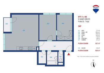 Prodej bytu 3+kk v osobním vlastnictví, 66 m2, Praha 8 - Troja