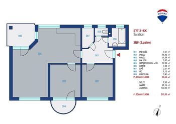 Pronájem bytu 3+kk v družstevním vlastnictví, 75 m2, Šaratice