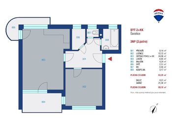 Pronájem bytu 2+kk v družstevním vlastnictví, 52 m2, Šaratice