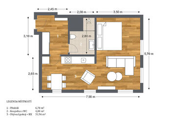 Prodej bytu 1+kk v osobním vlastnictví, 43 m2, Deštné v Orlických horách