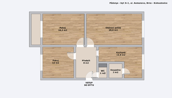 Prodej bytu 3+1 v osobním vlastnictví, 72 m2, Brno