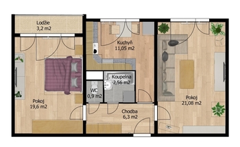 Prodej bytu 2+1 v osobním vlastnictví, 61 m2, Chomutov
