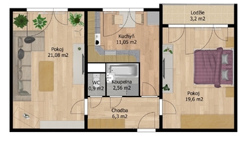 Prodej bytu 2+1 v osobním vlastnictví, 61 m2, Chomutov