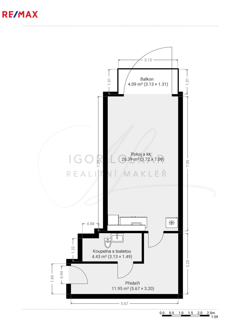 Pronájem bytu 1+kk v osobním vlastnictví, 45 m2, Brno