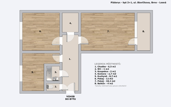 Prodej bytu 2+1 v osobním vlastnictví, 53 m2, Brno