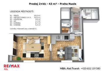 Prodej bytu 2+kk v osobním vlastnictví, 41 m2, Praha 4 - Nusle