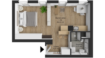 Pronájem bytu 1+kk v osobním vlastnictví, 38 m2, Plzeň