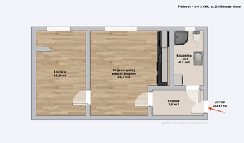 Prodej bytu 2+kk v osobním vlastnictví, 47 m2, Brno