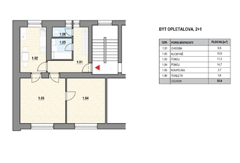 Prodej bytu 2+1 v osobním vlastnictví, 56 m2, Adamov