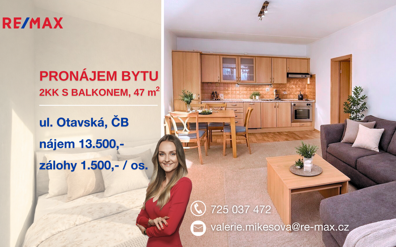 Pronájem bytu 2+kk v osobním vlastnictví, 42 m2, České Budějovice