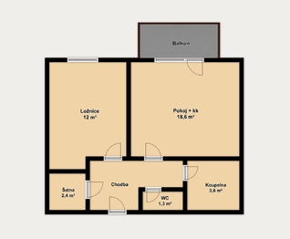 Prodej bytu 2+kk v osobním vlastnictví, 49 m2, Brno