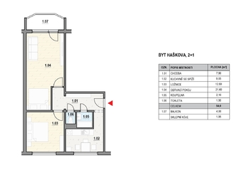 Prodej bytu 2+1 v osobním vlastnictví, 56 m2, Brno