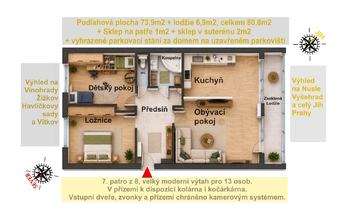 Prodej bytu 3+kk v osobním vlastnictví, 73 m2, Praha 4 - Nusle
