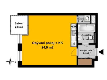 Prodej bytu 1+kk v osobním vlastnictví, 33 m2, Velký Osek
